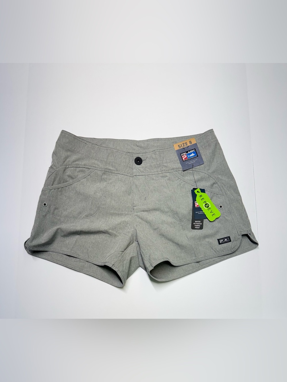 PELAGIC Deep Sea  SHORTS  Water Activated Print Fabric Women’s Size 8 Gray NWT